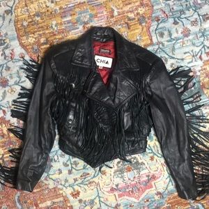 Chia Vintage Fringe Real Leather Jacket 